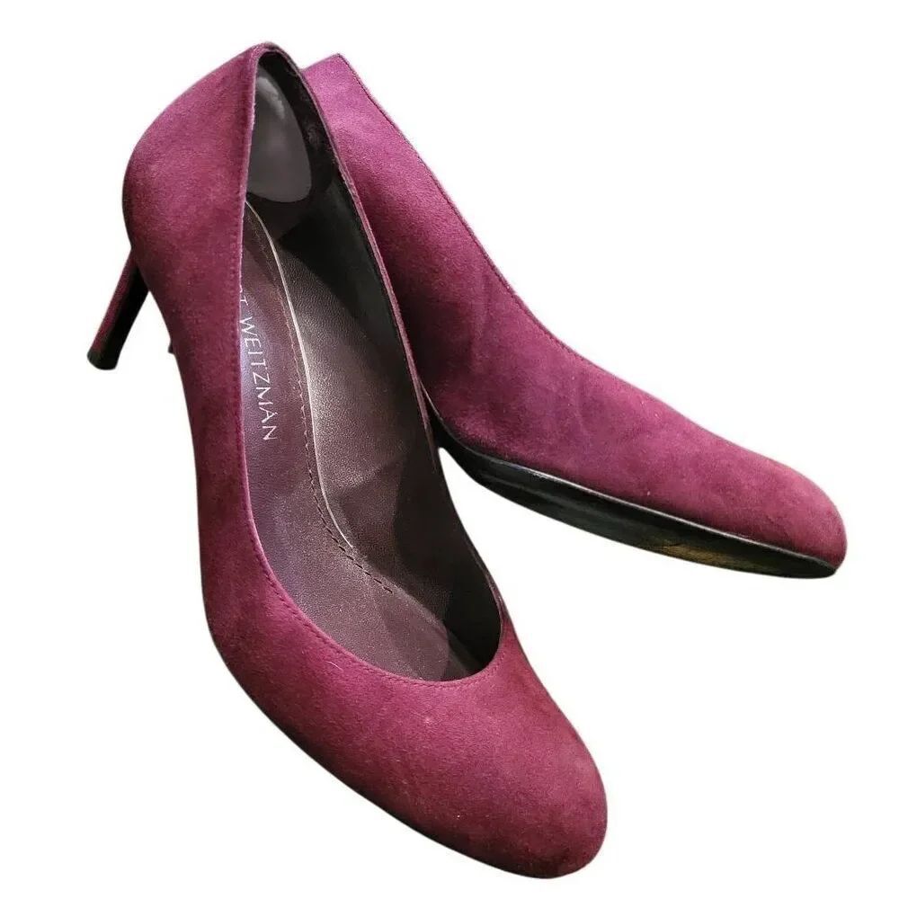 Stuart Weitzman Heels Women's 8 Burgundy Suede Leather Moody Bordeaux